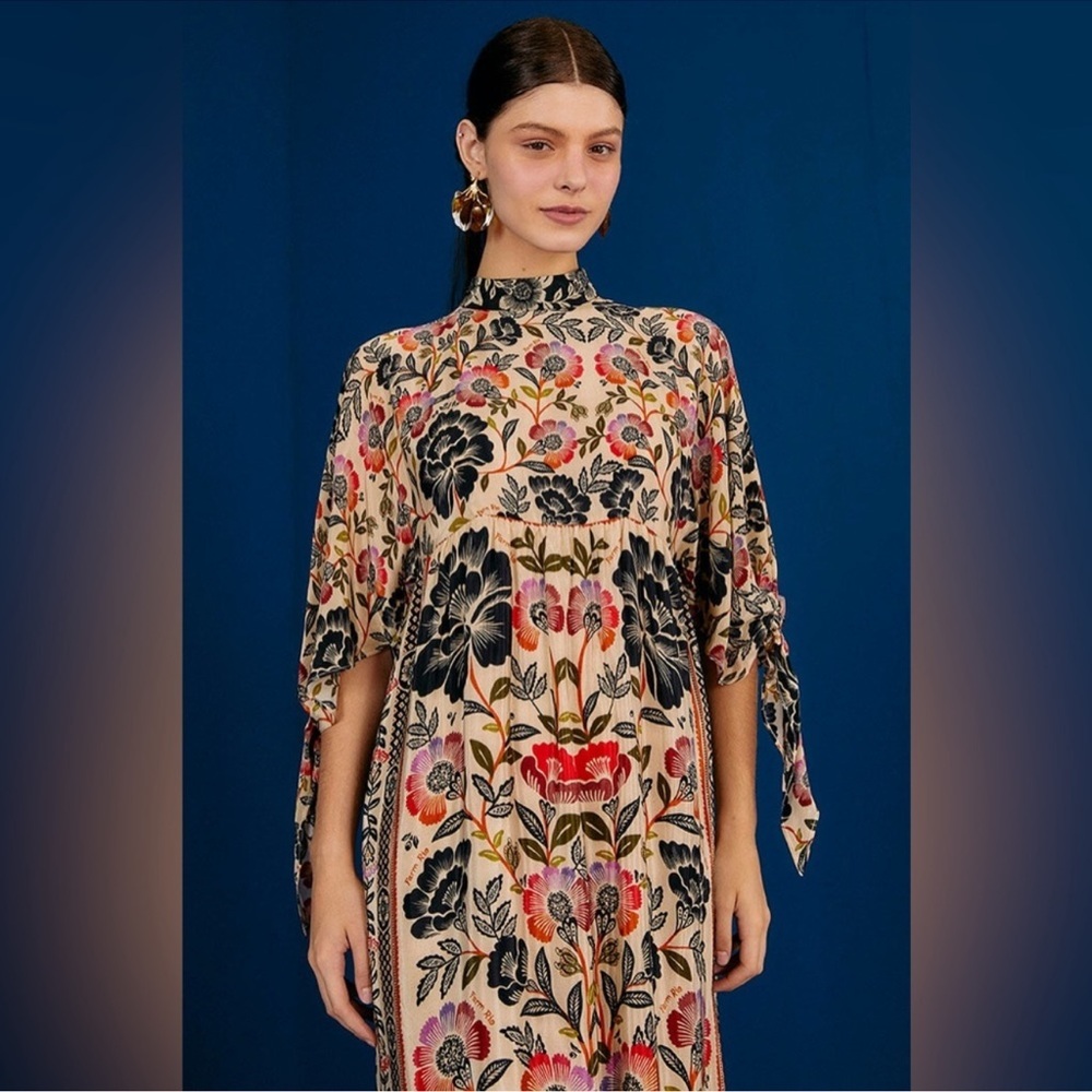 Farm Rio Romantic Garden Floral High-Neck Maxi Dress - Picture 7 of 13